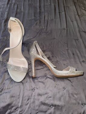 Elegant Crystal-Embellished Silver High Heel Sandals